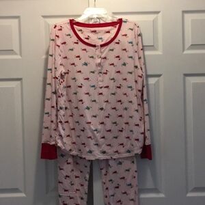Kate Spade Pink Dog Print Christmas Pajama Set, Large